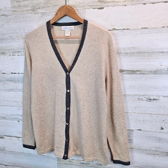 VTG Casual Corner Womens Lambswool Angora V-Neck Cardigan Large Beige Grunge 90s - Picture 2 of 12